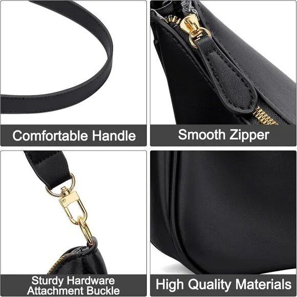 Women Black Polyurethane Leather Shoulder Bag and Handbags Underarm Purse Clutch - Picture 3 of 7